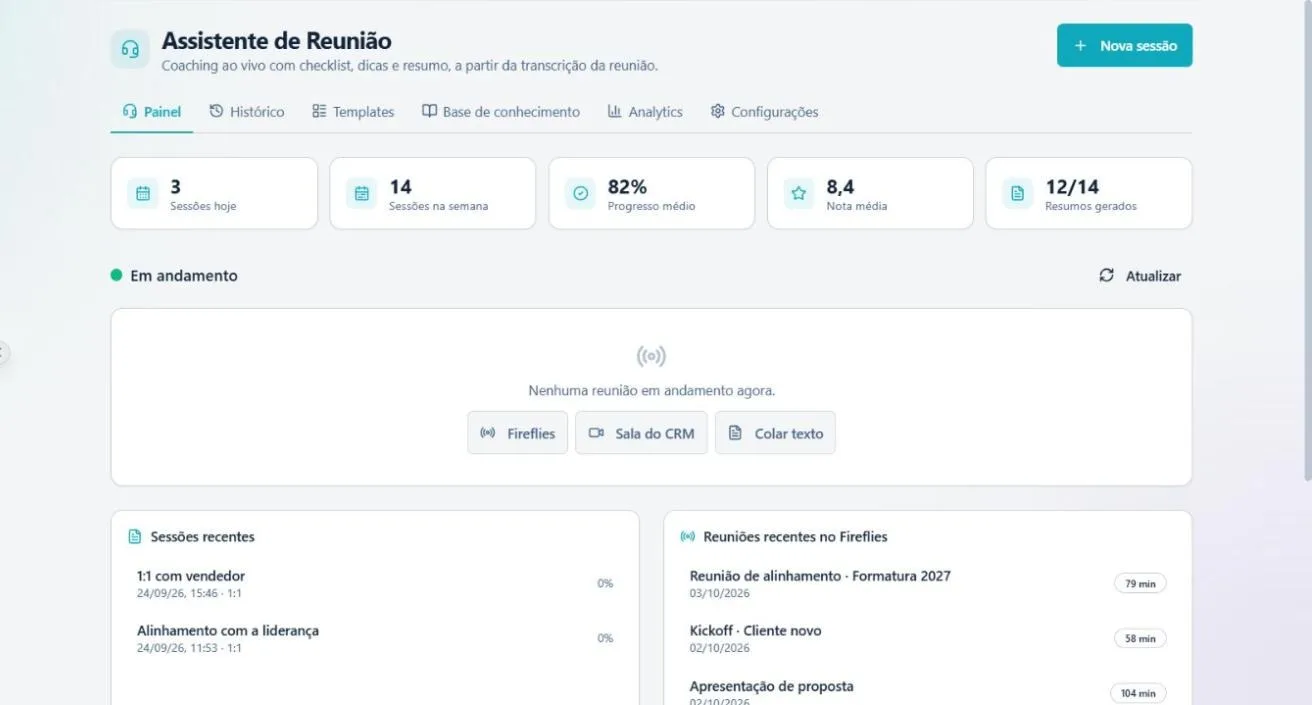 Tela da Irin: Assistente de reunião