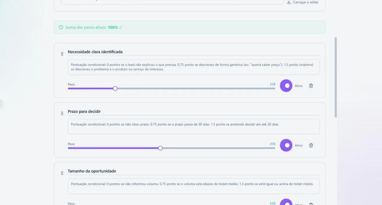 Configuração de lead scoring